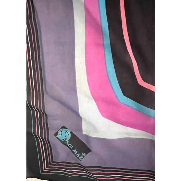 Signed SOLMAZ Designer Geometric Silk Scarf Purple PInk Blue Black WOW! - Picture 6 of 7
